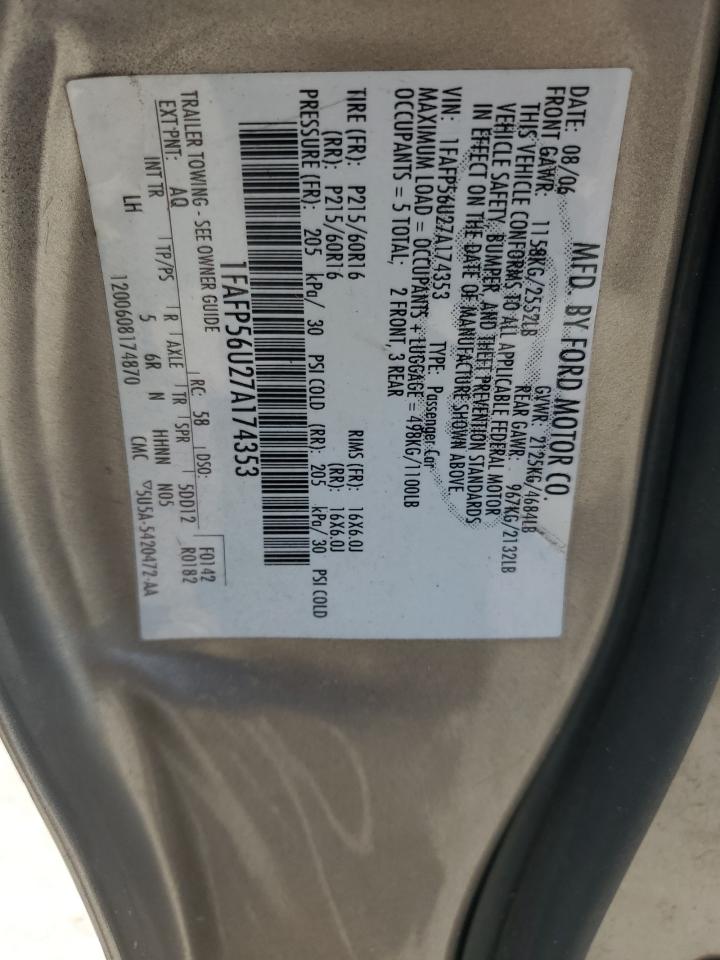 1FAFP56U27A174353 2007 Ford Taurus Sel