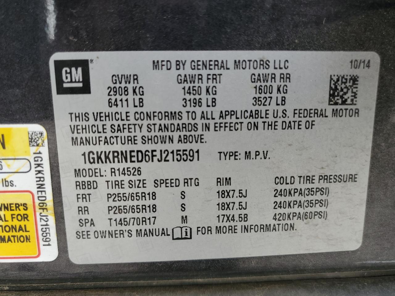 1GKKRNED6FJ215591 2015 GMC Acadia Sle