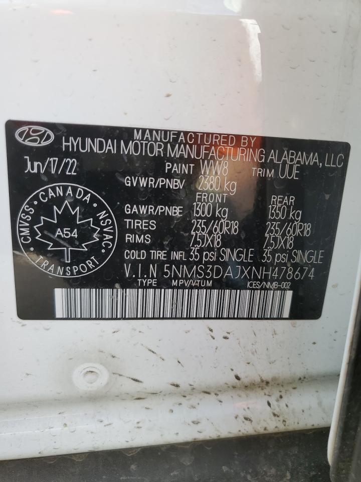 5NMS3DAJXNH478674 2022 Hyundai Santa Fe Sel