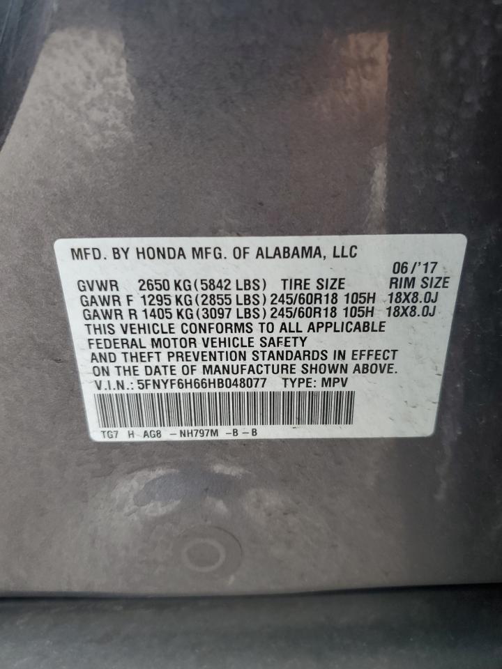 5FNYF6H66HB048077 2017 Honda Pilot Exl