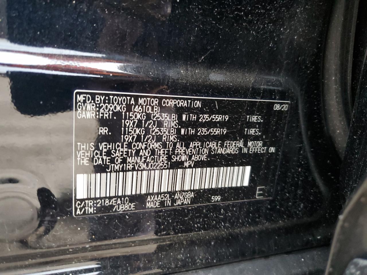 JTMY1RFV3MJ022551 2021 Toyota Rav4 Limited