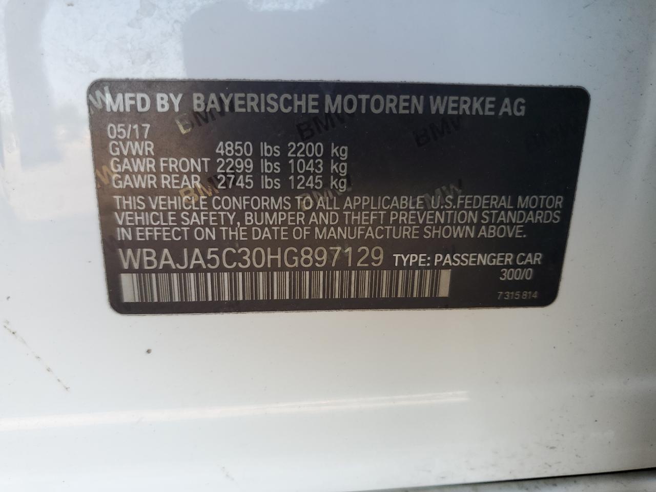 WBAJA5C30HG897129 2017 BMW 530 I