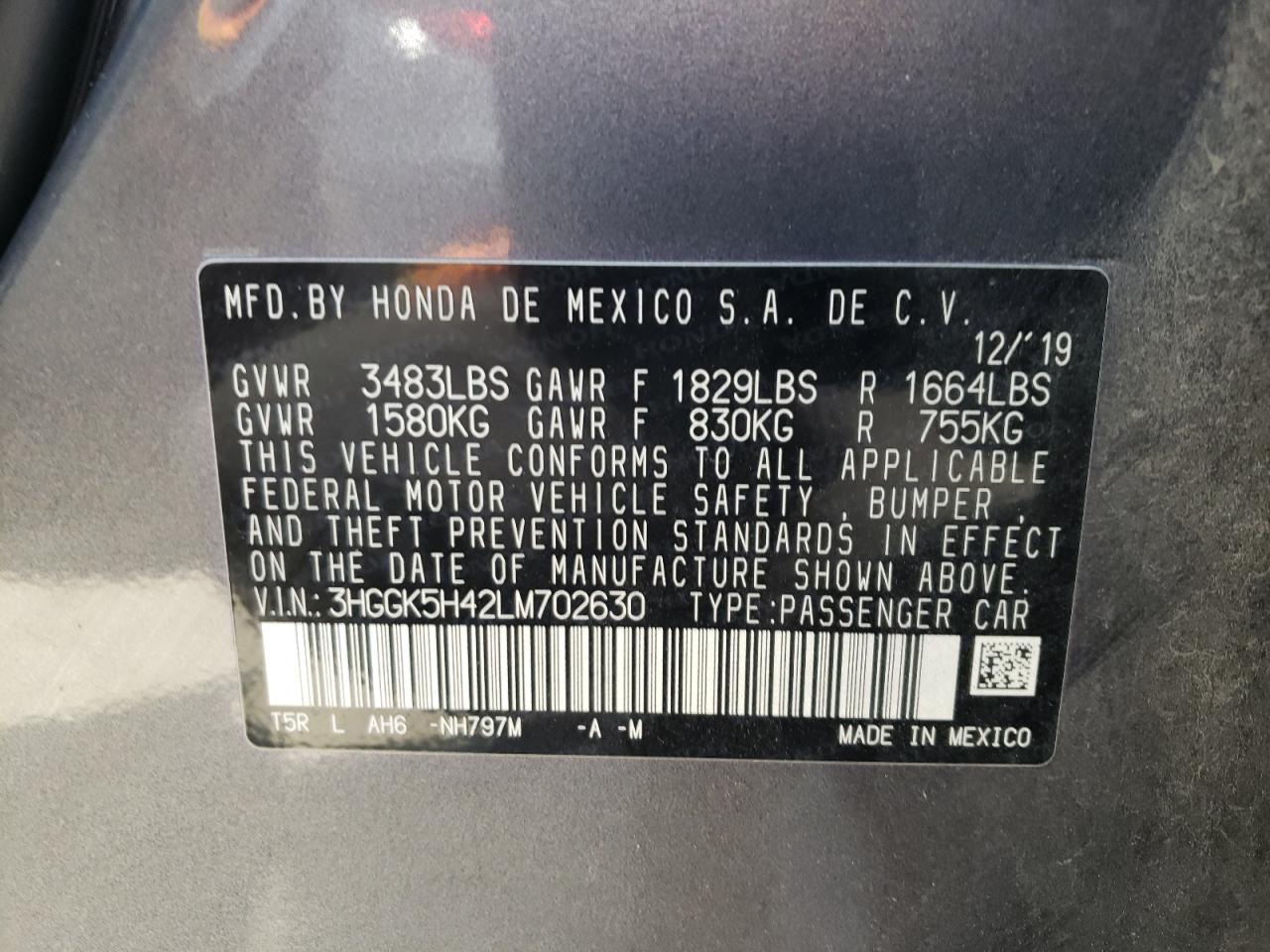 3HGGK5H42LM702630 2020 Honda Fit Lx