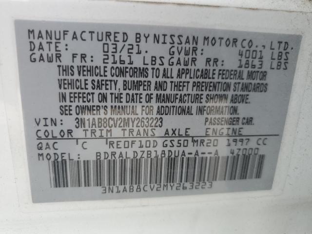 2021 Nissan Sentra Sv VIN: 3N1AB8CV2MY263223 Lot: 55936444
