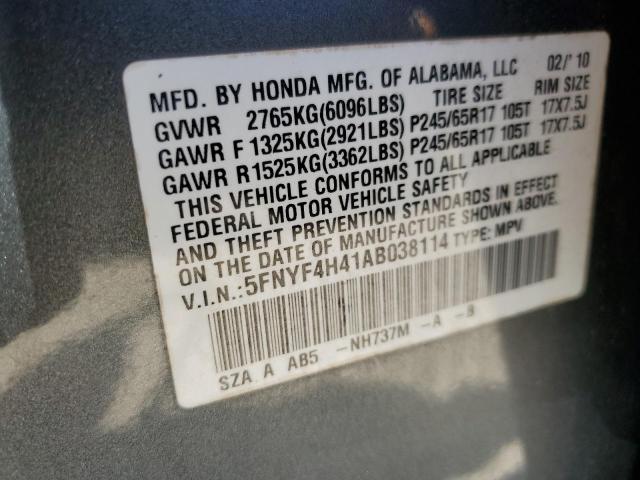 2010 Honda Pilot Ex VIN: 5FNYF4H41AB038114 Lot: 56876064