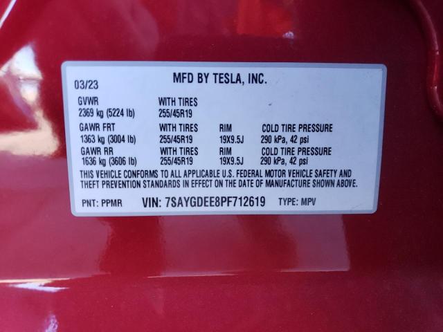 7SAYGDEE8PF712619 Tesla Model Y  13