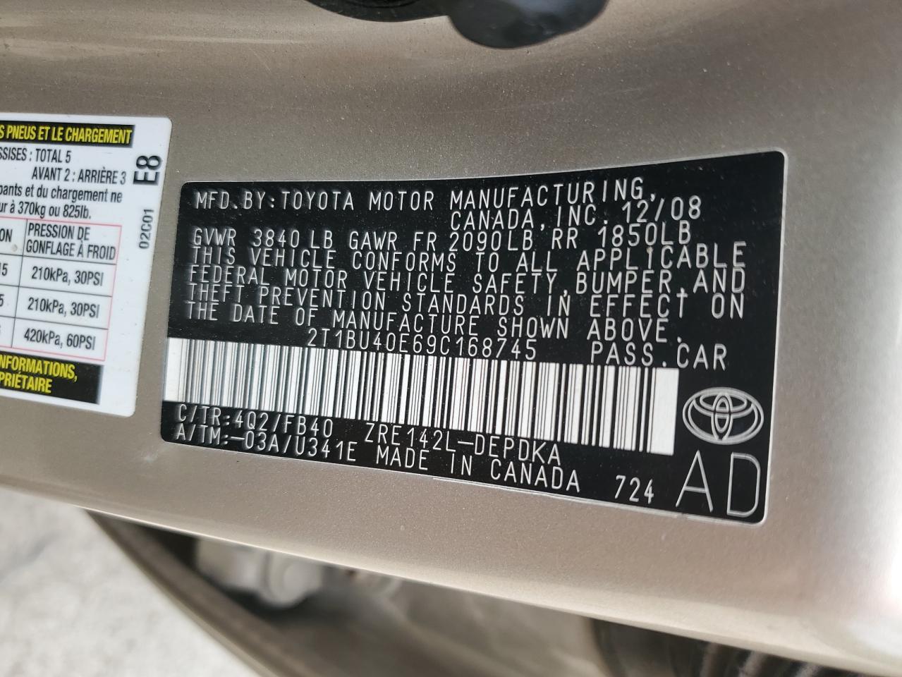 2T1BU40E69C168745 2009 Toyota Corolla Base