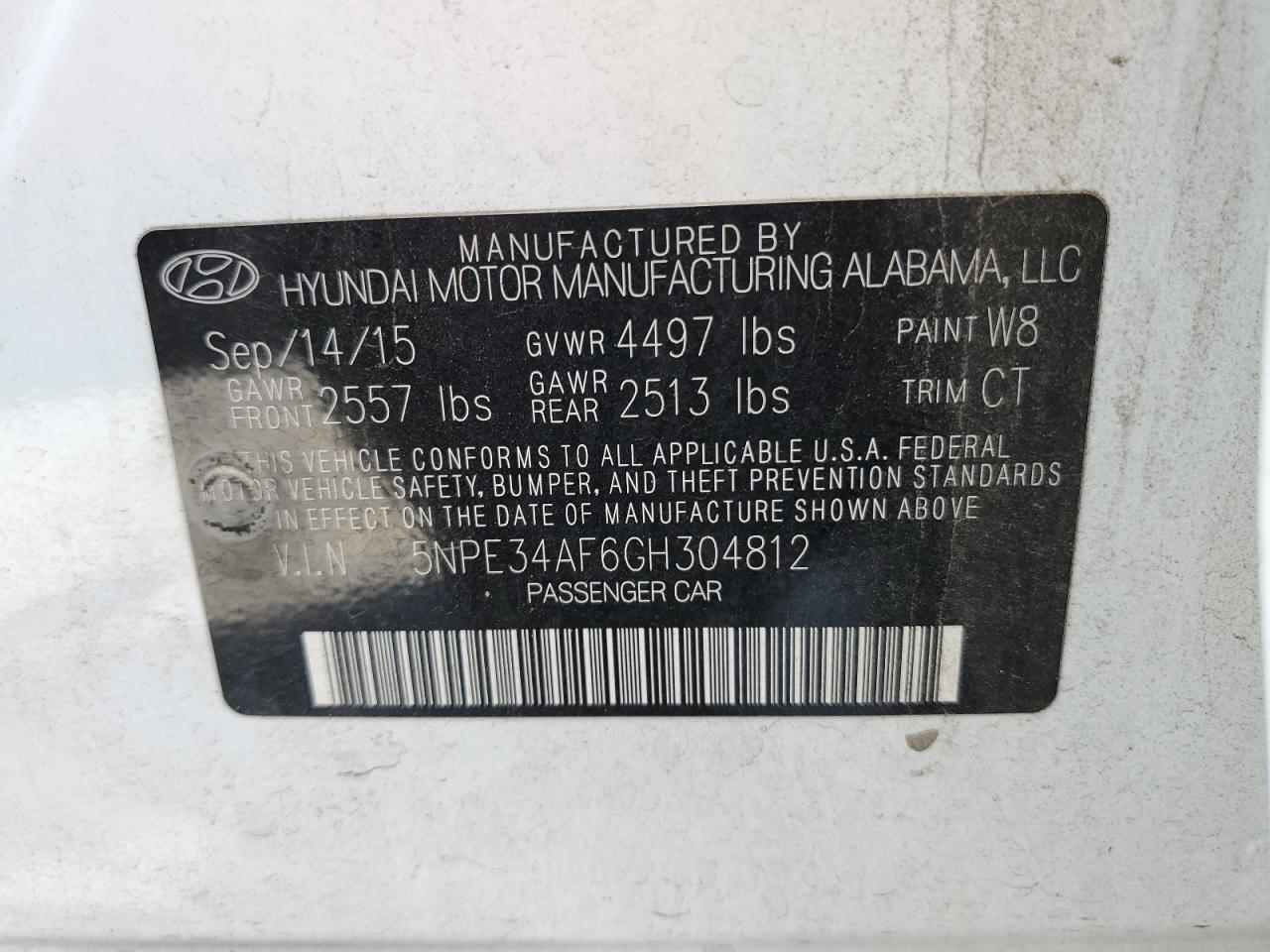5NPE34AF6GH304812 2016 Hyundai Sonata Sport