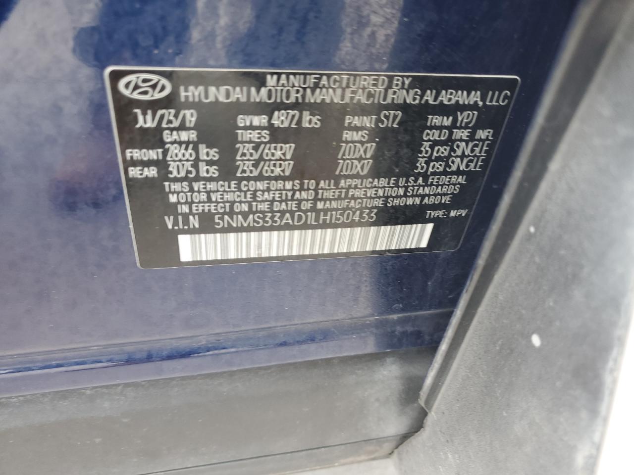 5NMS33AD1LH150433 2020 Hyundai Santa Fe Sel