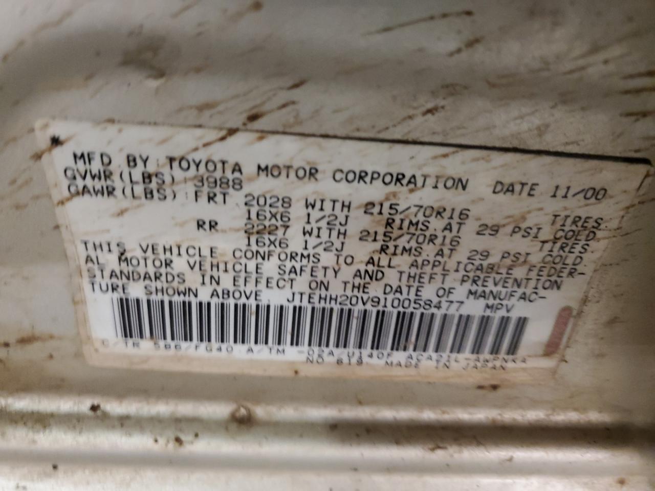 JTEHH20V910058477 2001 Toyota Rav4