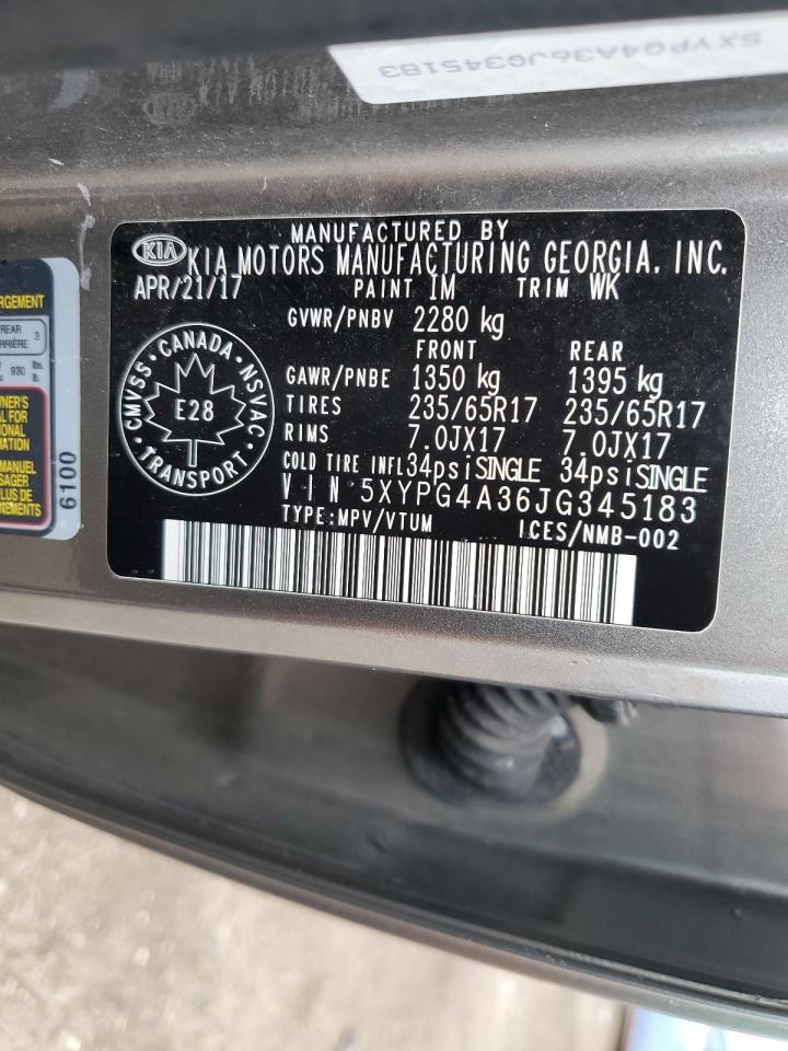 5XYPG4A36JG345183 2018 Kia Sorento Lx