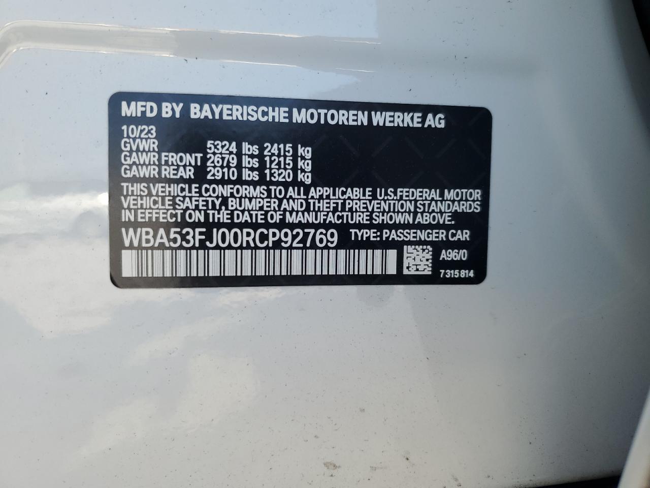 WBA53FJ00RCP92769 2024 BMW 530 Xi