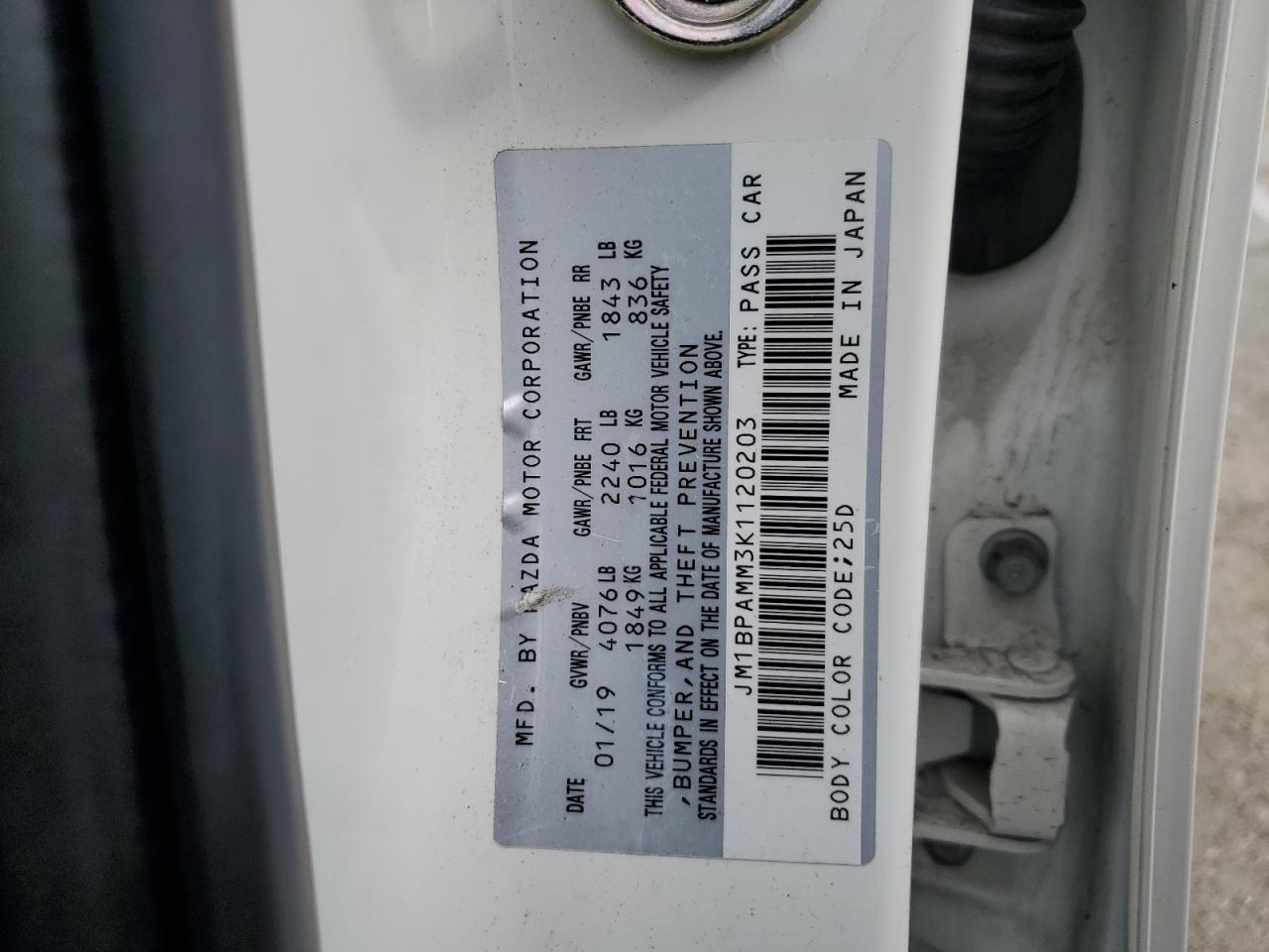 JM1BPAMM3K1120203 2019 Mazda 3 Preferred