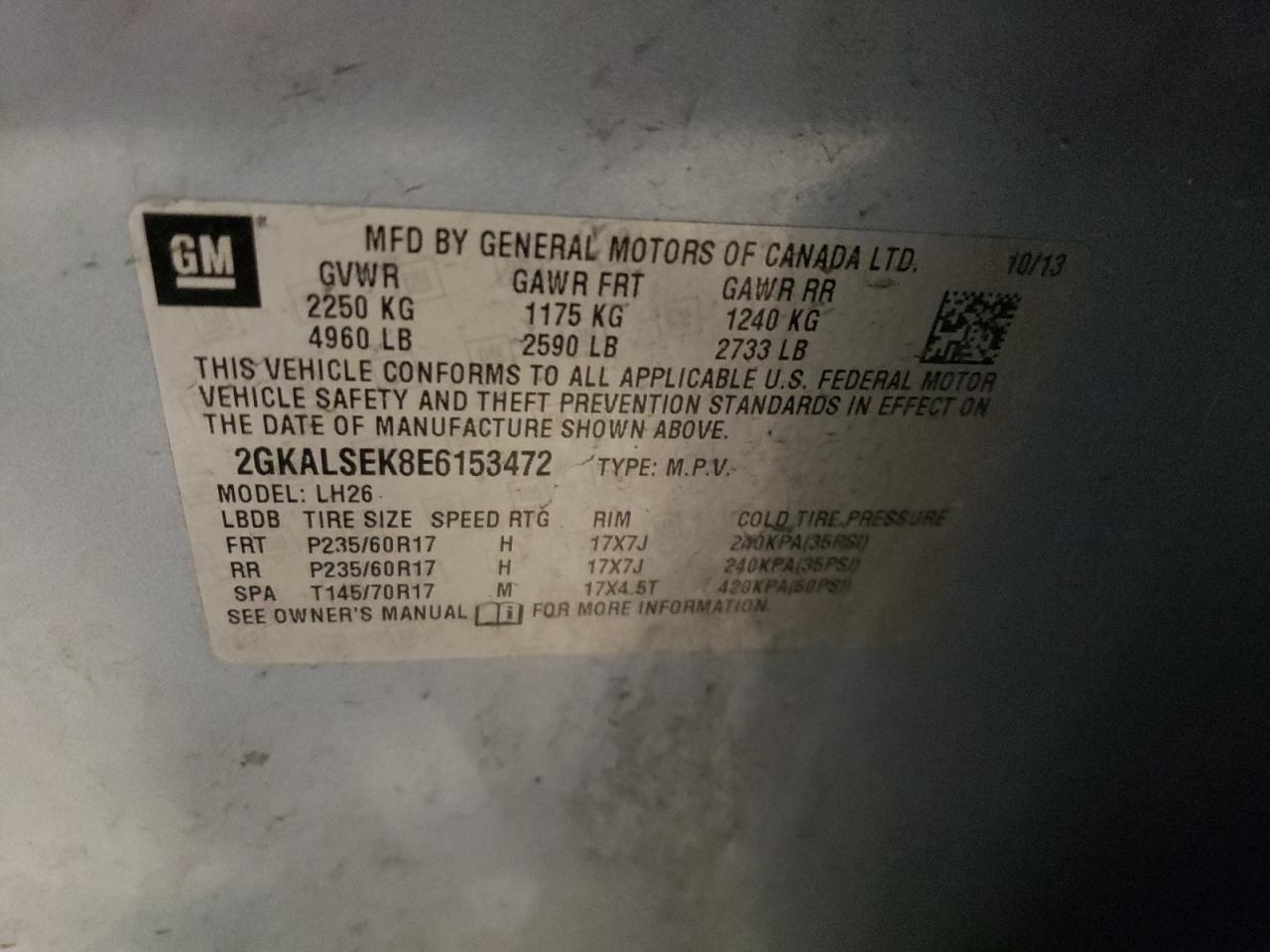 2GKALSEK8E6153472 2014 GMC Terrain Slt