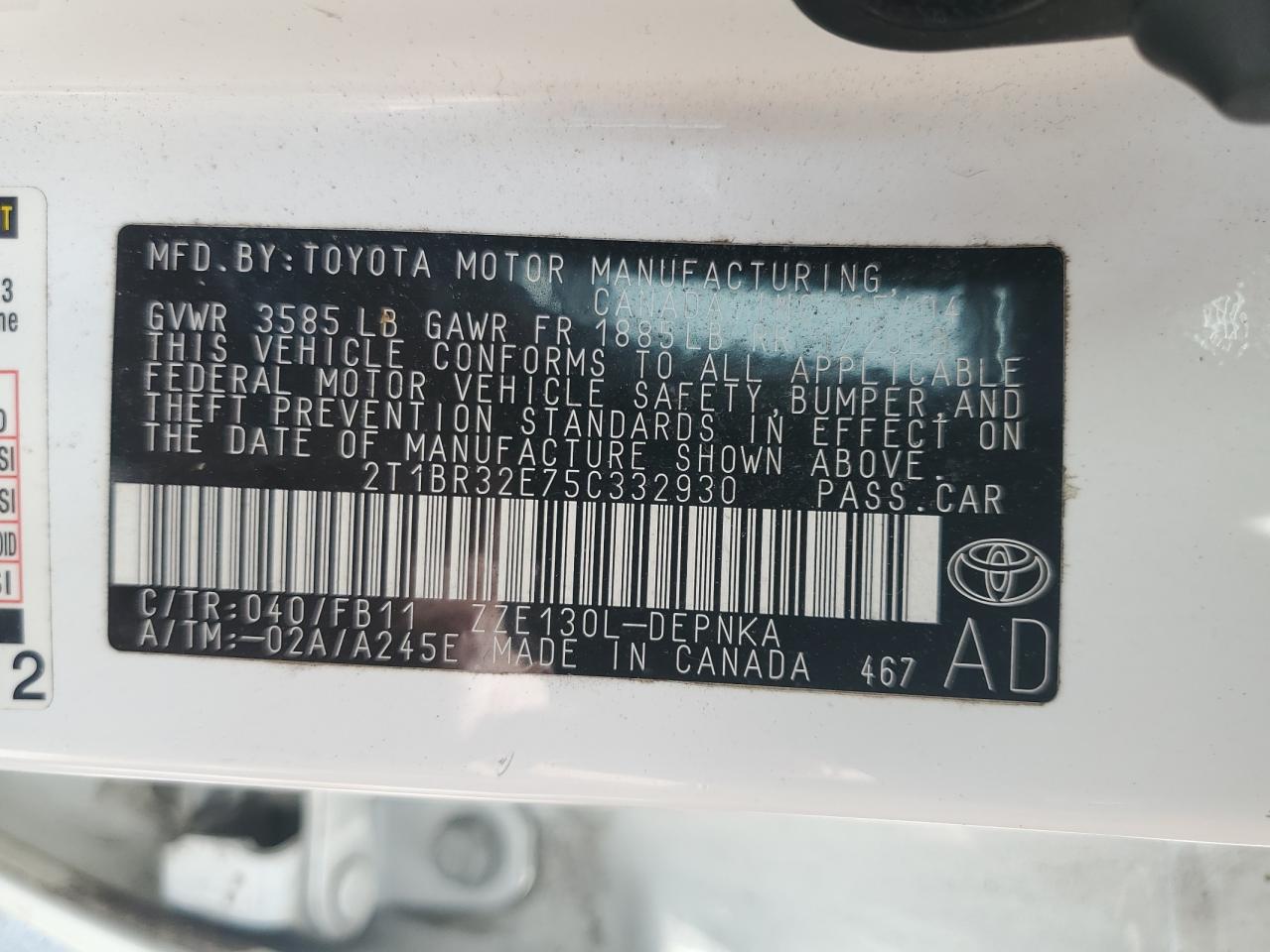 2T1BR32E75C332930 2005 Toyota Corolla Ce