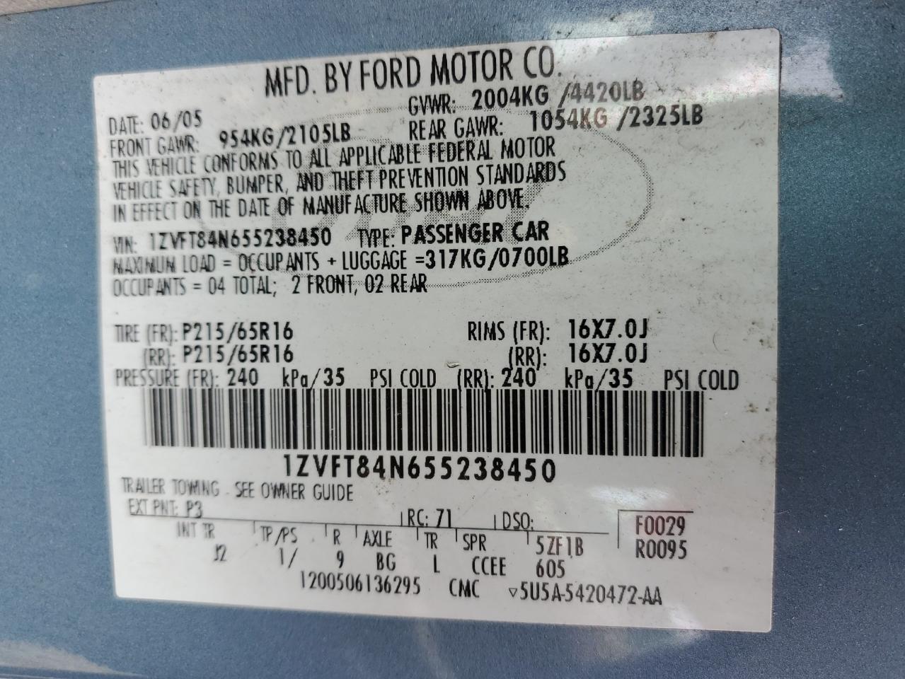 1ZVFT84N655238450 2005 Ford Mustang