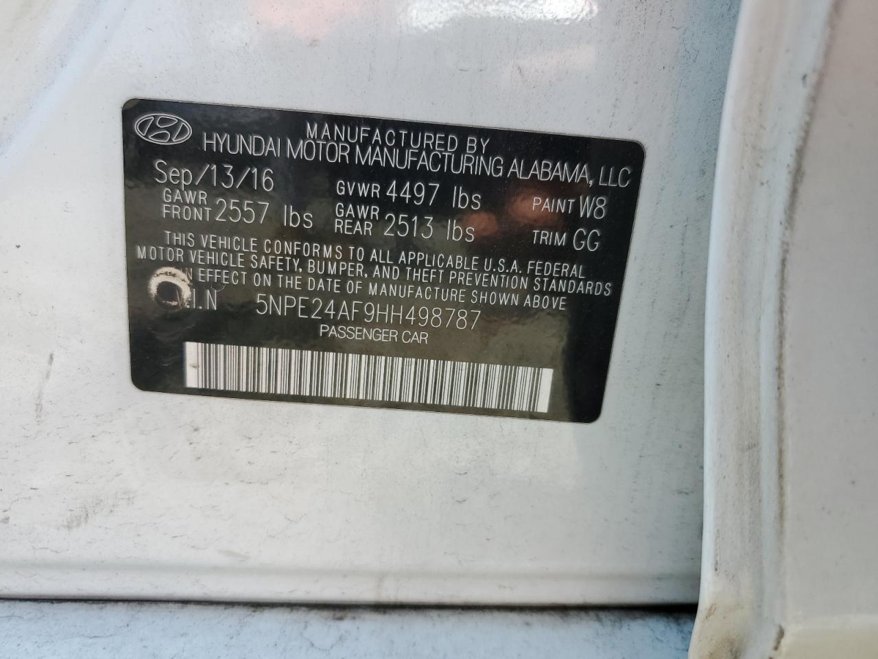 5NPE24AF9HH498787 2017 Hyundai Sonata Se