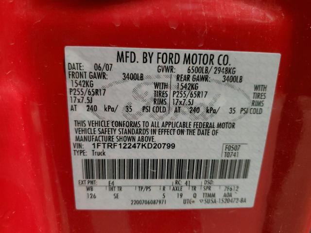 2007 Ford F150 VIN: 1FTRF12247KD20799 Lot: 56516214