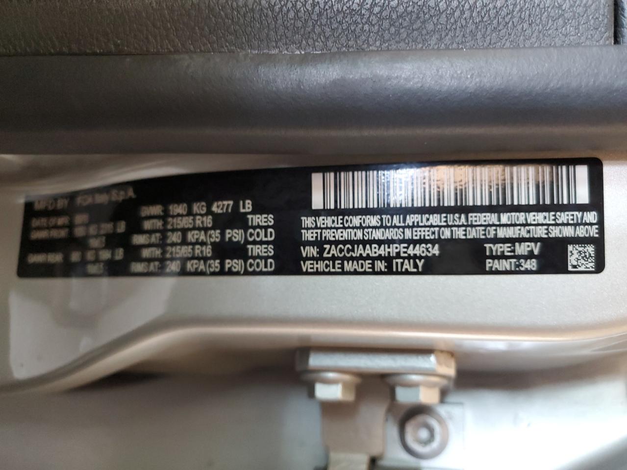 ZACCJAAB4HPE44634 2017 Jeep Renegade Sport