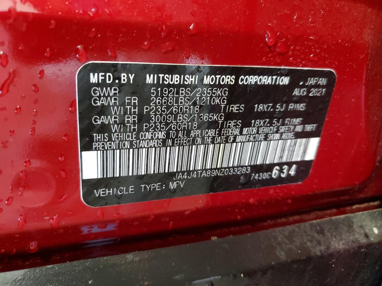 JA4J4TA89NZ033283 2022 Mitsubishi Outlander Es