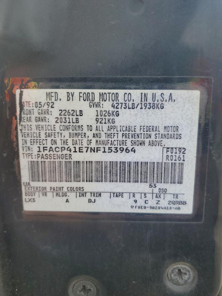 1FACP41E7NF153964 1992 Ford Mustang Lx