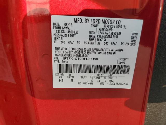 2013 Ford F150 Super Cab VIN: 1FTFX1CT9DFD37190 Lot: 53936954