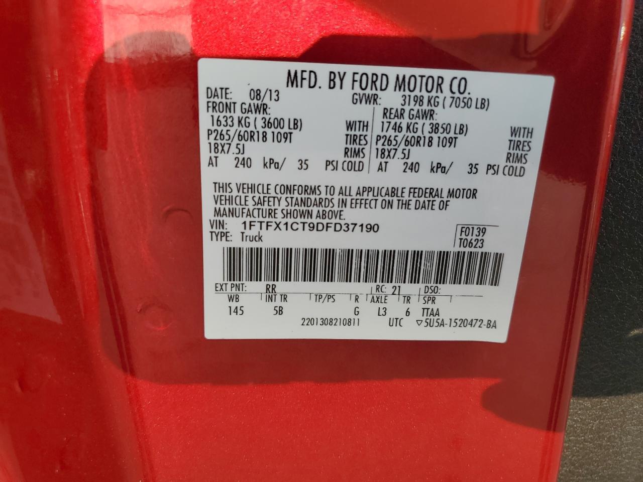 1FTFX1CT9DFD37190 2013 Ford F150 Super Cab