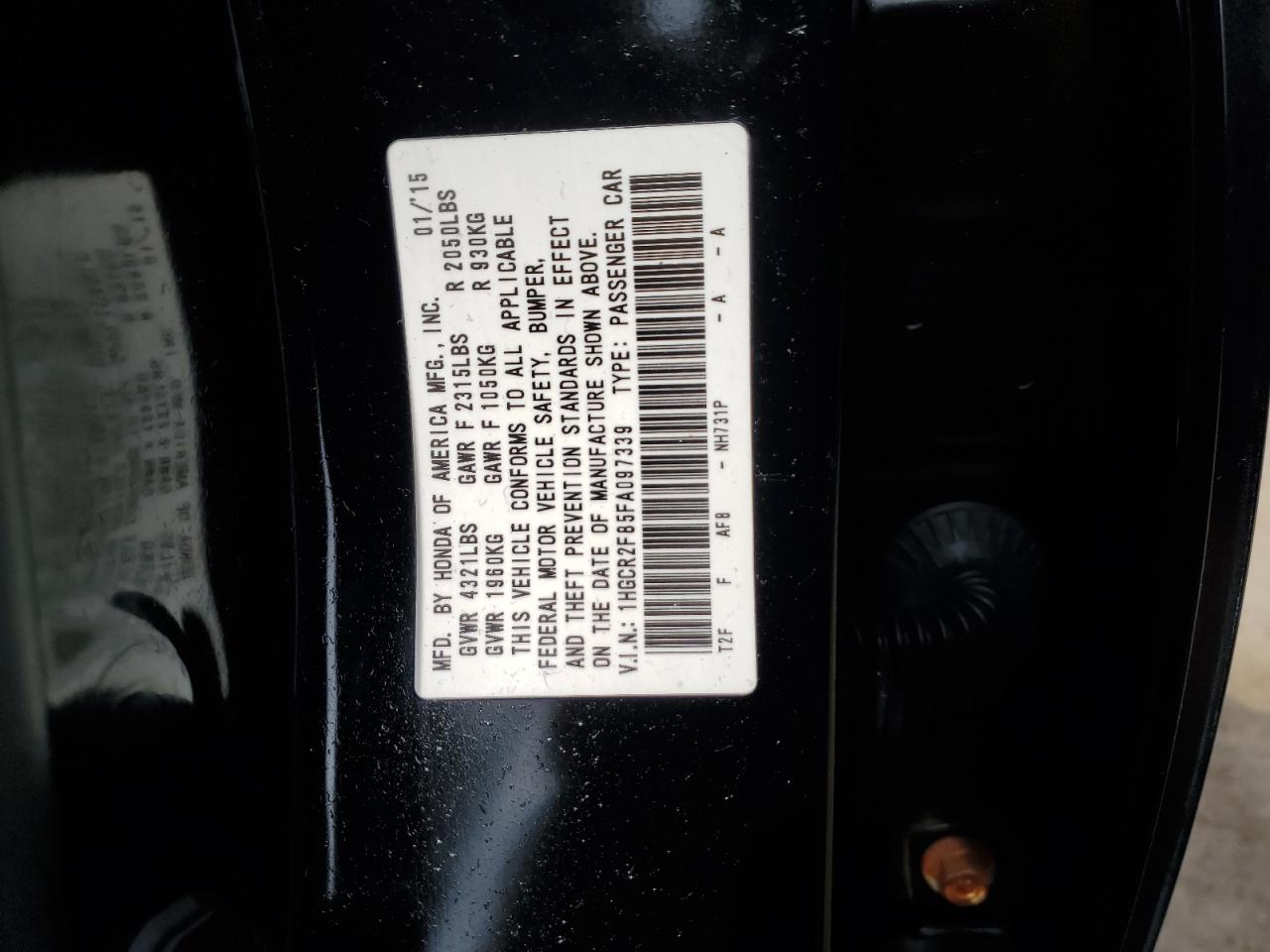 1HGCR2F85FA097339 2015 Honda Accord Exl