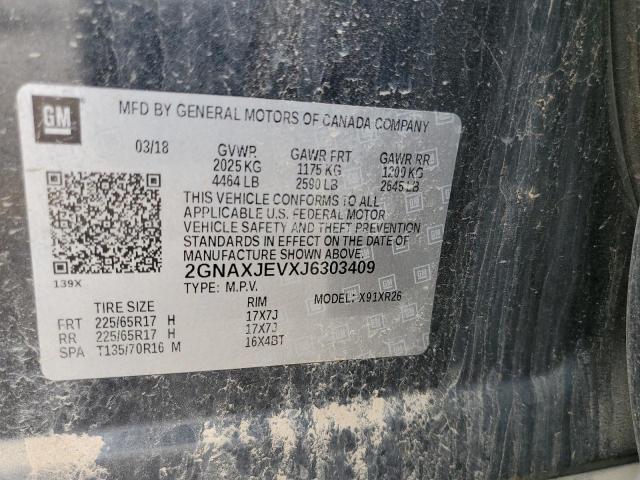 2018 Chevrolet Equinox Lt VIN: 2GNAXJEVXJ6303409 Lot: 56499634