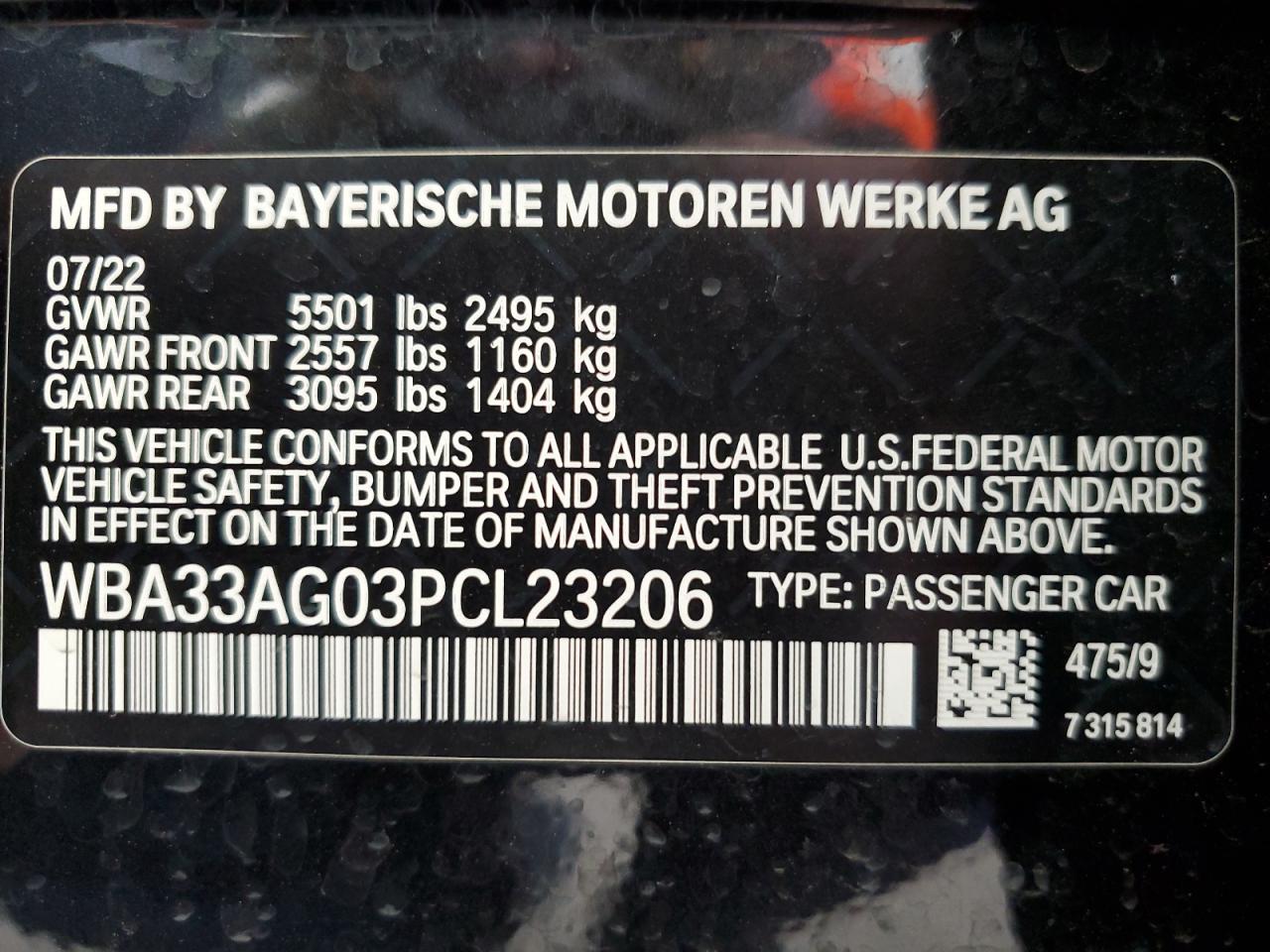 WBA33AG03PCL23206 2023 BMW 530Xe