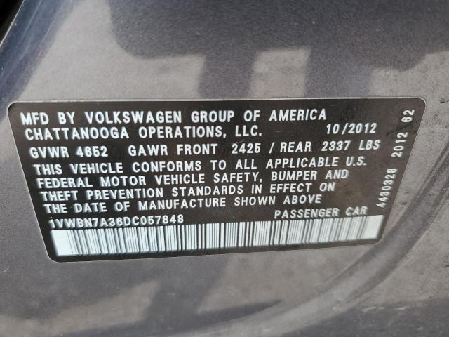 2013 Volkswagen Passat Se VIN: 1VWBN7A36DC057848 Lot: 53892544