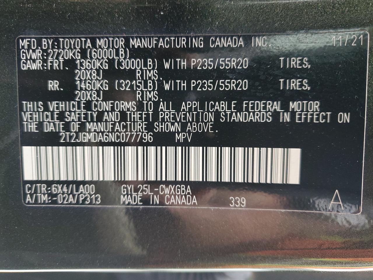 2T2JGMDA6NC077796 2022 Lexus Rx 450H