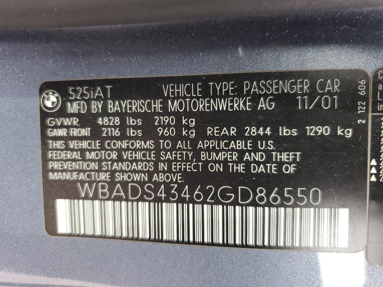 WBADS43462GD86550 2002 BMW 525 It Automatic