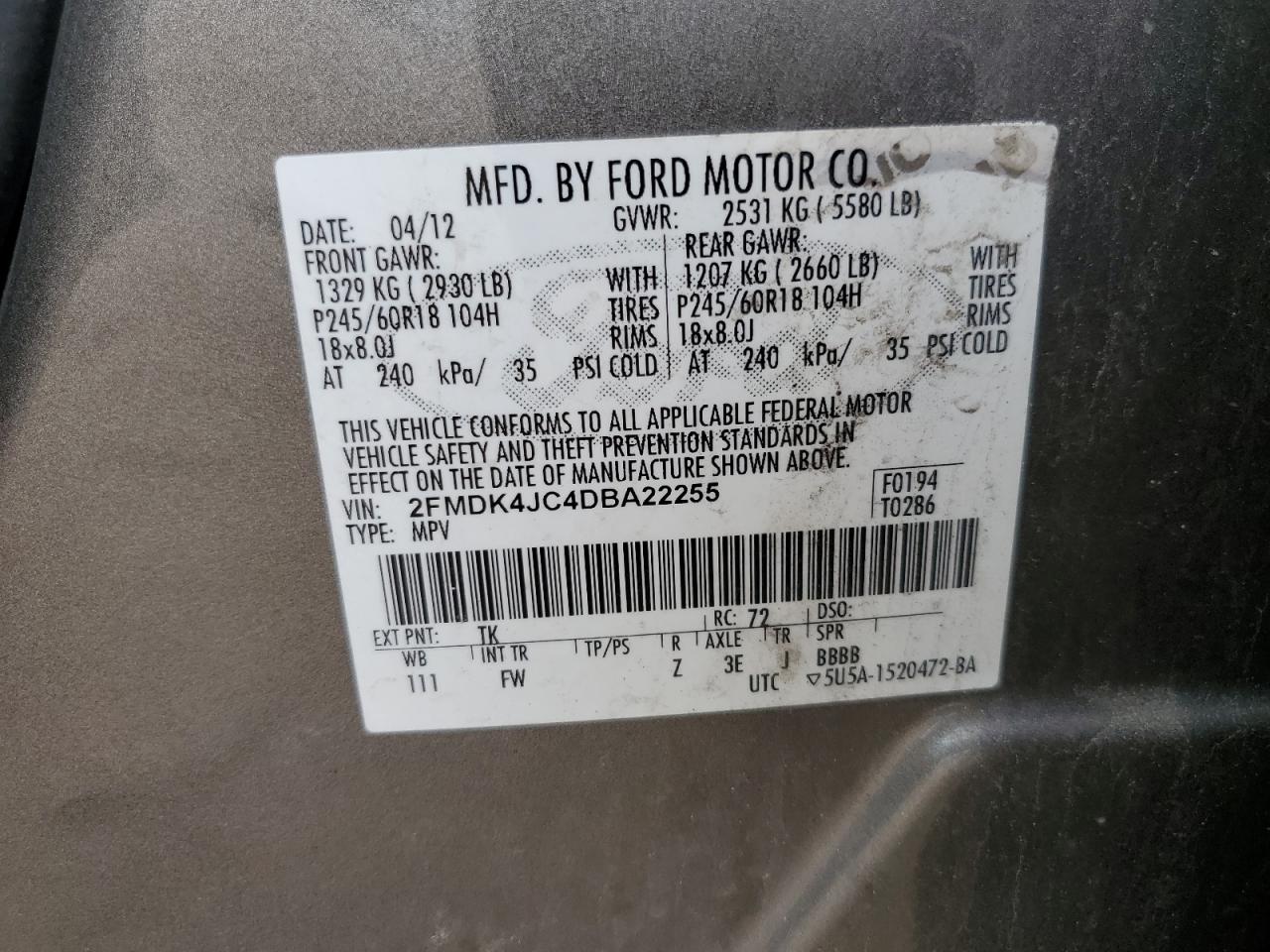 2FMDK4JC4DBA22255 2013 Ford Edge Sel