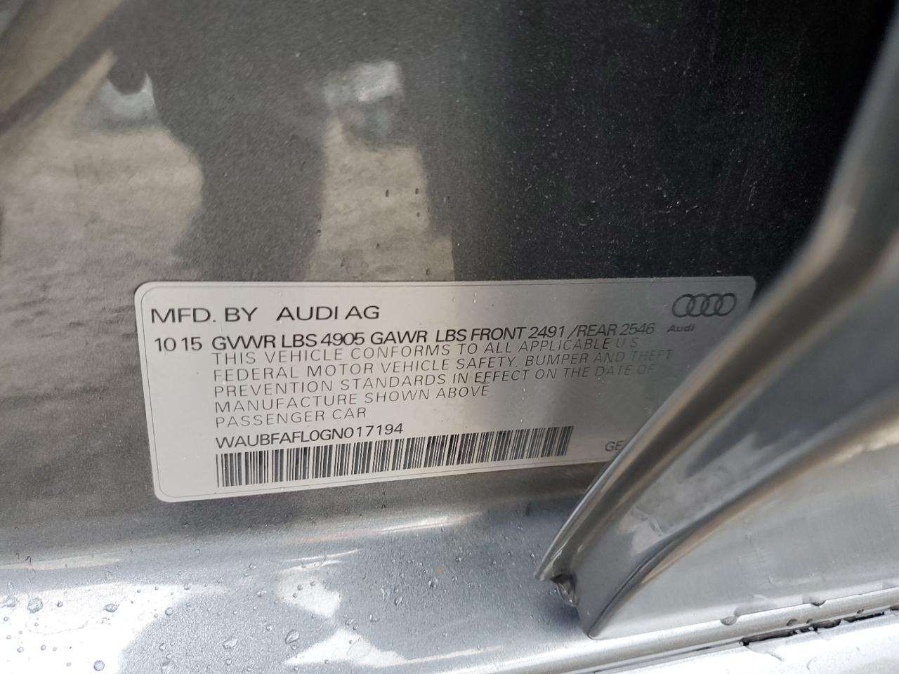 WAUBFAFL0GN017194 2016 Audi A4 Premium S-Line