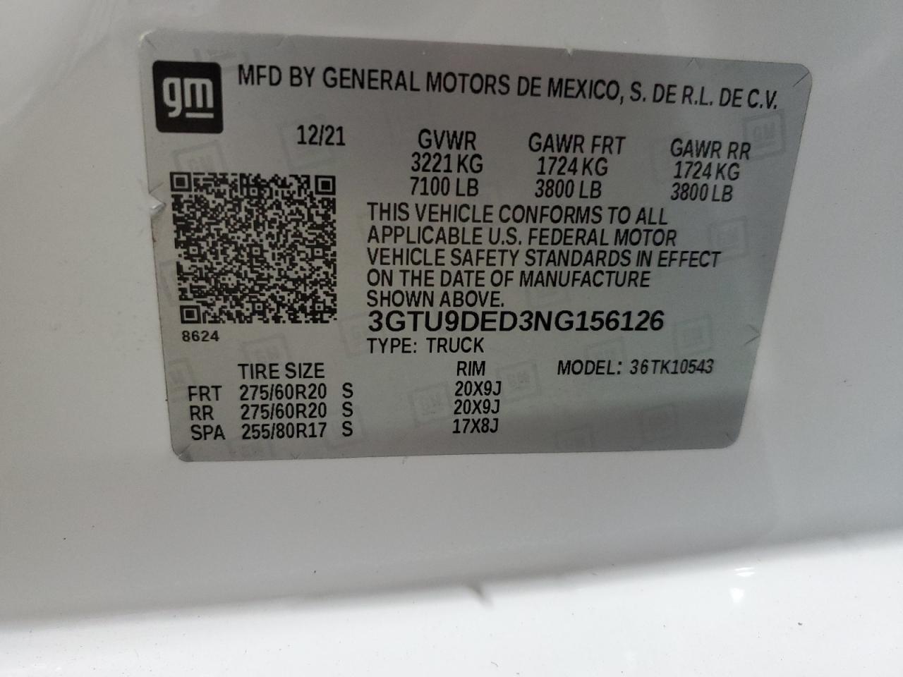 3GTU9DED3NG156126 2022 GMC Sierra Limited K1500 Slt