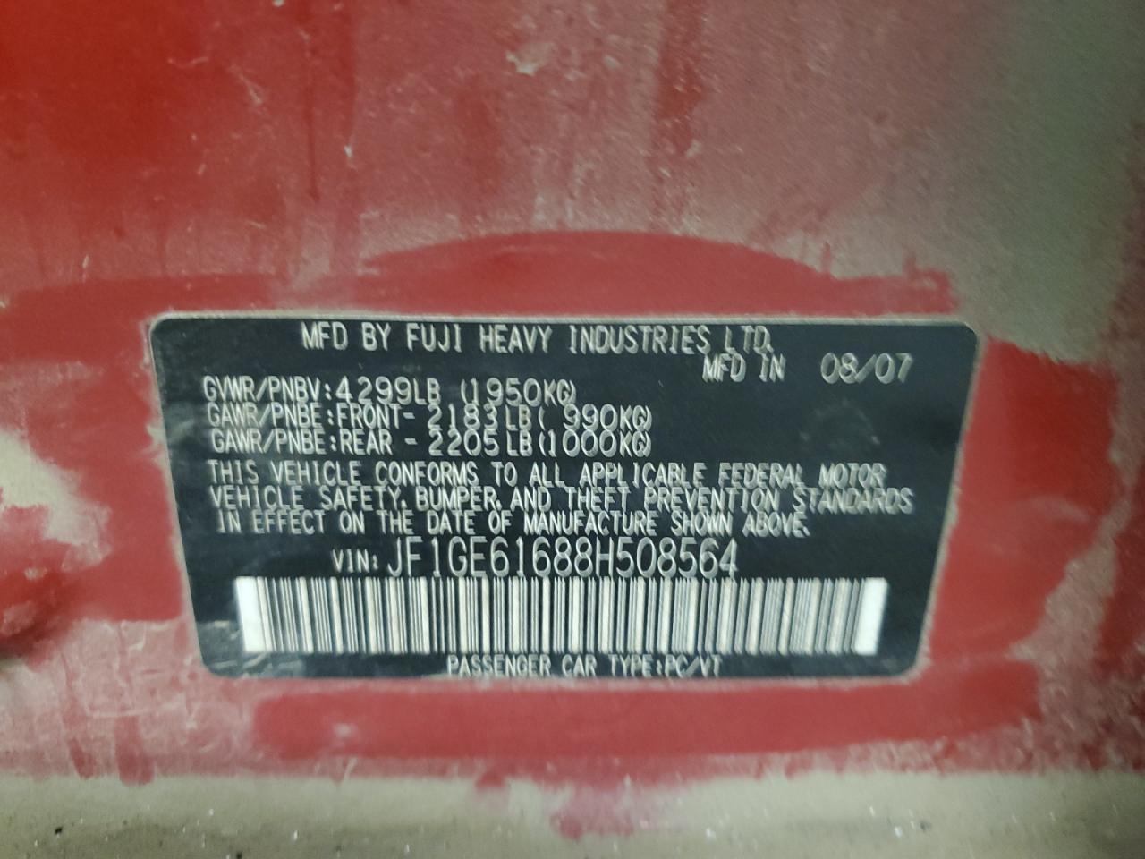 JF1GE61688H508564 2008 Subaru Impreza 2.5I