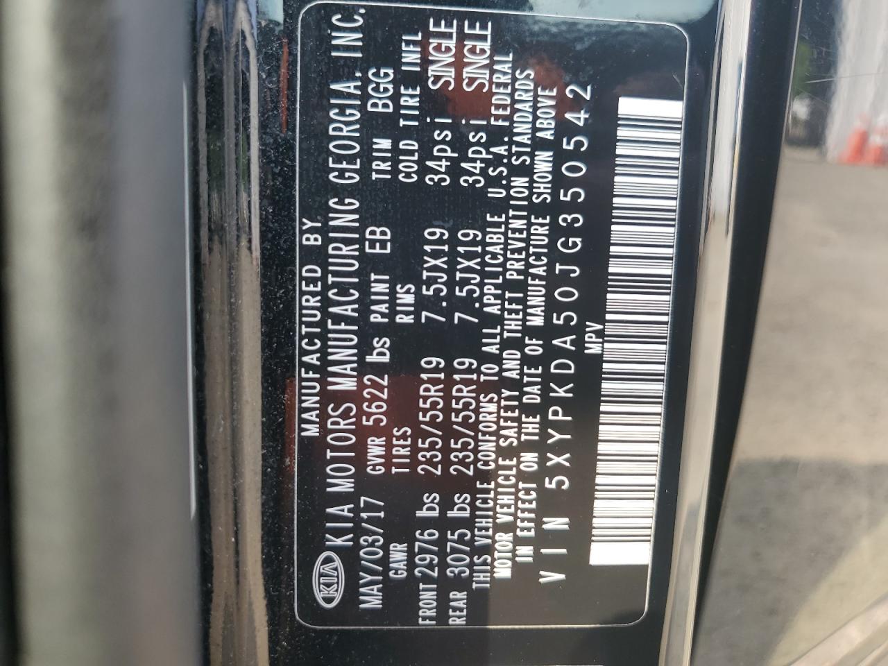 5XYPKDA50JG350542 2018 Kia Sorento Sx