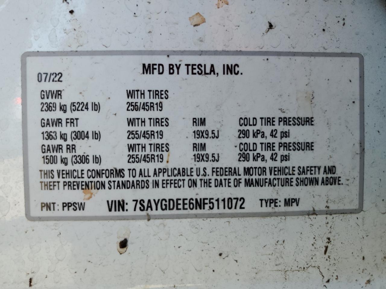 7SAYGDEE6NF511072 2022 Tesla Model Y