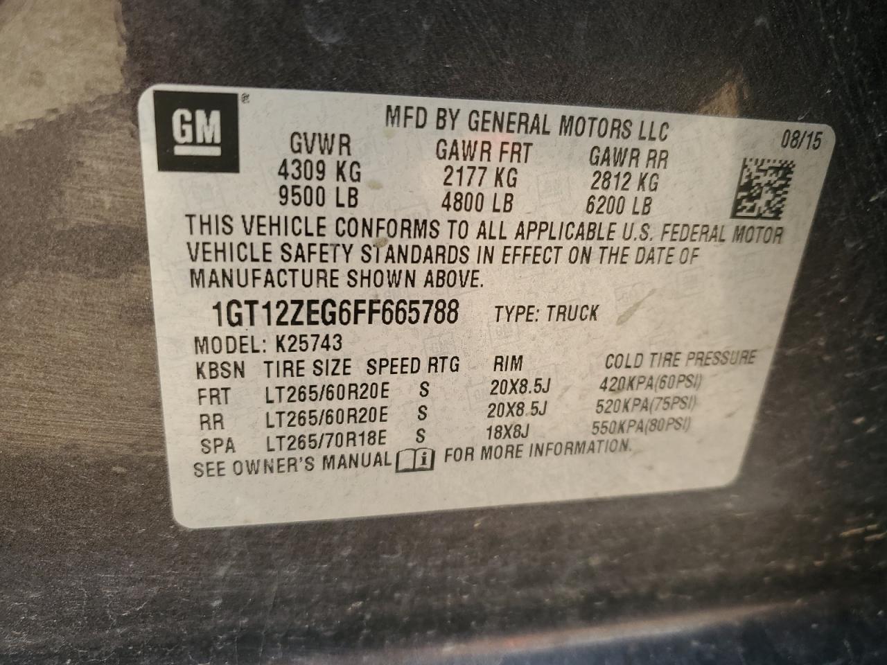 1GT12ZEG6FF665788 2015 GMC Sierra K2500 Slt