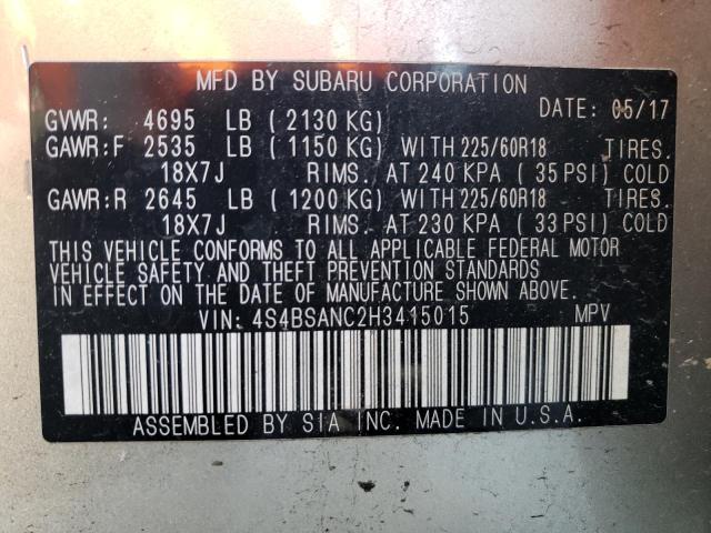 2017 Subaru Outback 2.5I Limited VIN: 4S4BSANC2H3415015 Lot: 54841844