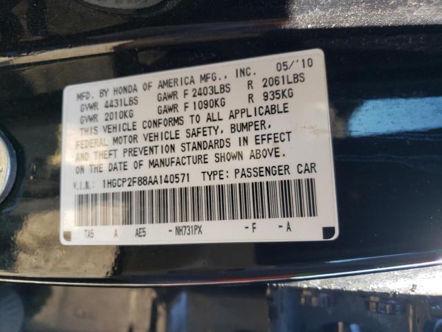 2010 Honda Accord Exl VIN: 1HGCP2F88AA140571 Lot: 55160984