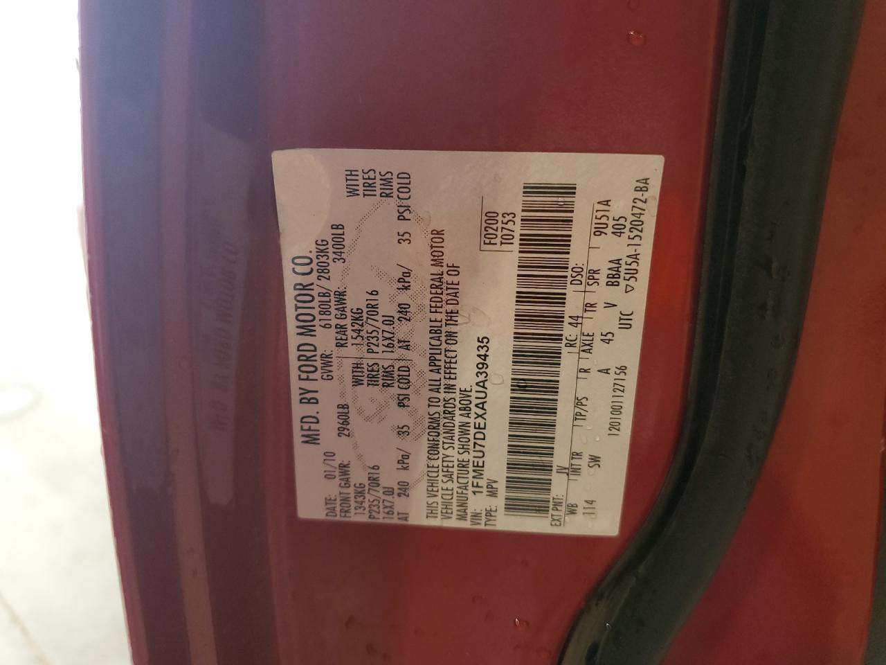 1FMEU7DEXAUA39435 2010 Ford Explorer Xlt