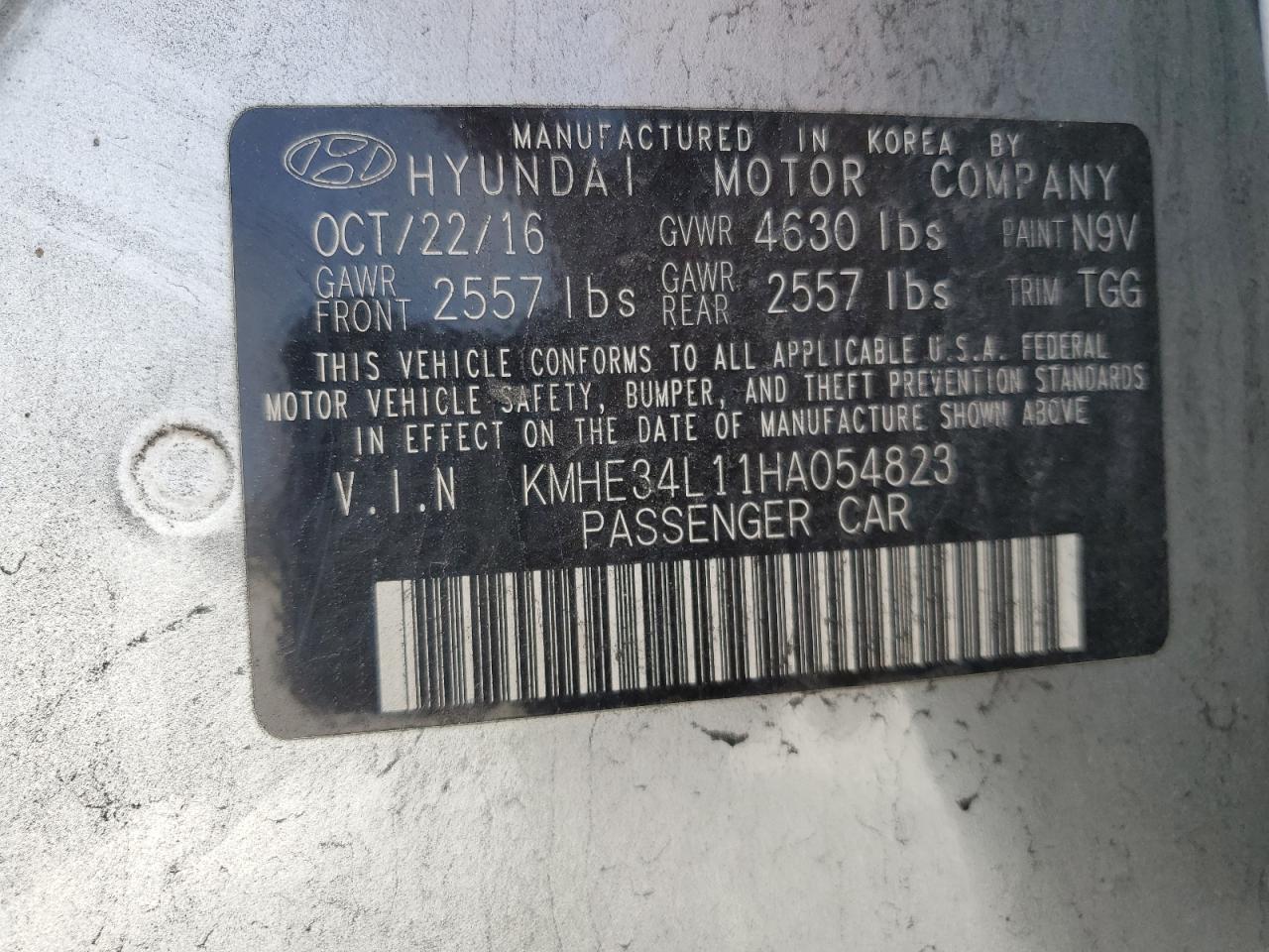 KMHE34L11HA054823 2017 Hyundai Sonata Hybrid