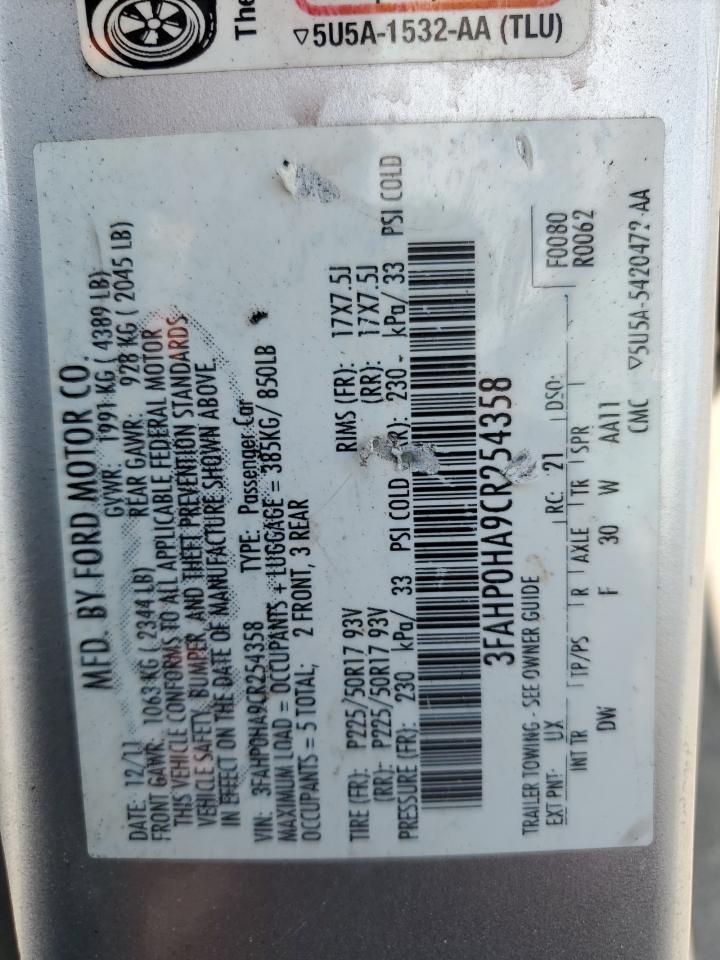 3FAHP0HA9CR254358 2012 Ford Fusion Se