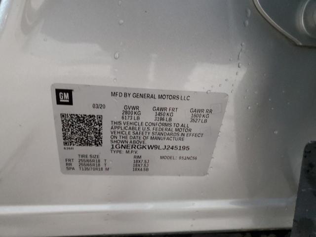 2020 Chevrolet Traverse Lt VIN: 1GNERGKW9LJ245195 Lot: 56298094