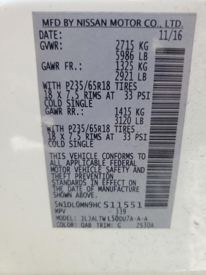 5N1DL0MN9HC511551 2017 Infiniti Qx60