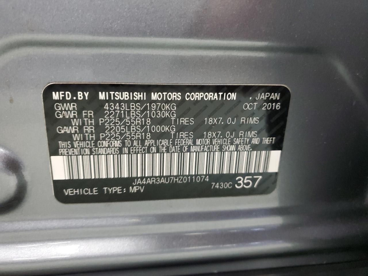 JA4AR3AU7HZ011074 2017 Mitsubishi Outlander Sport Es