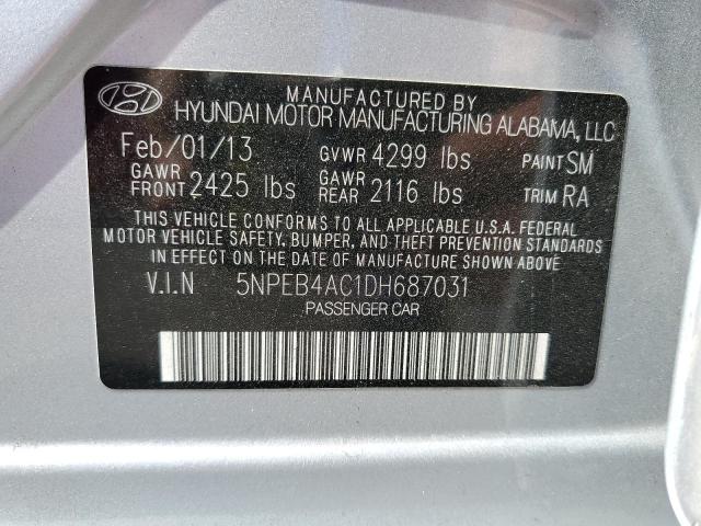 2013 Hyundai Sonata Gls VIN: 5NPEB4AC1DH687031 Lot: 53349234