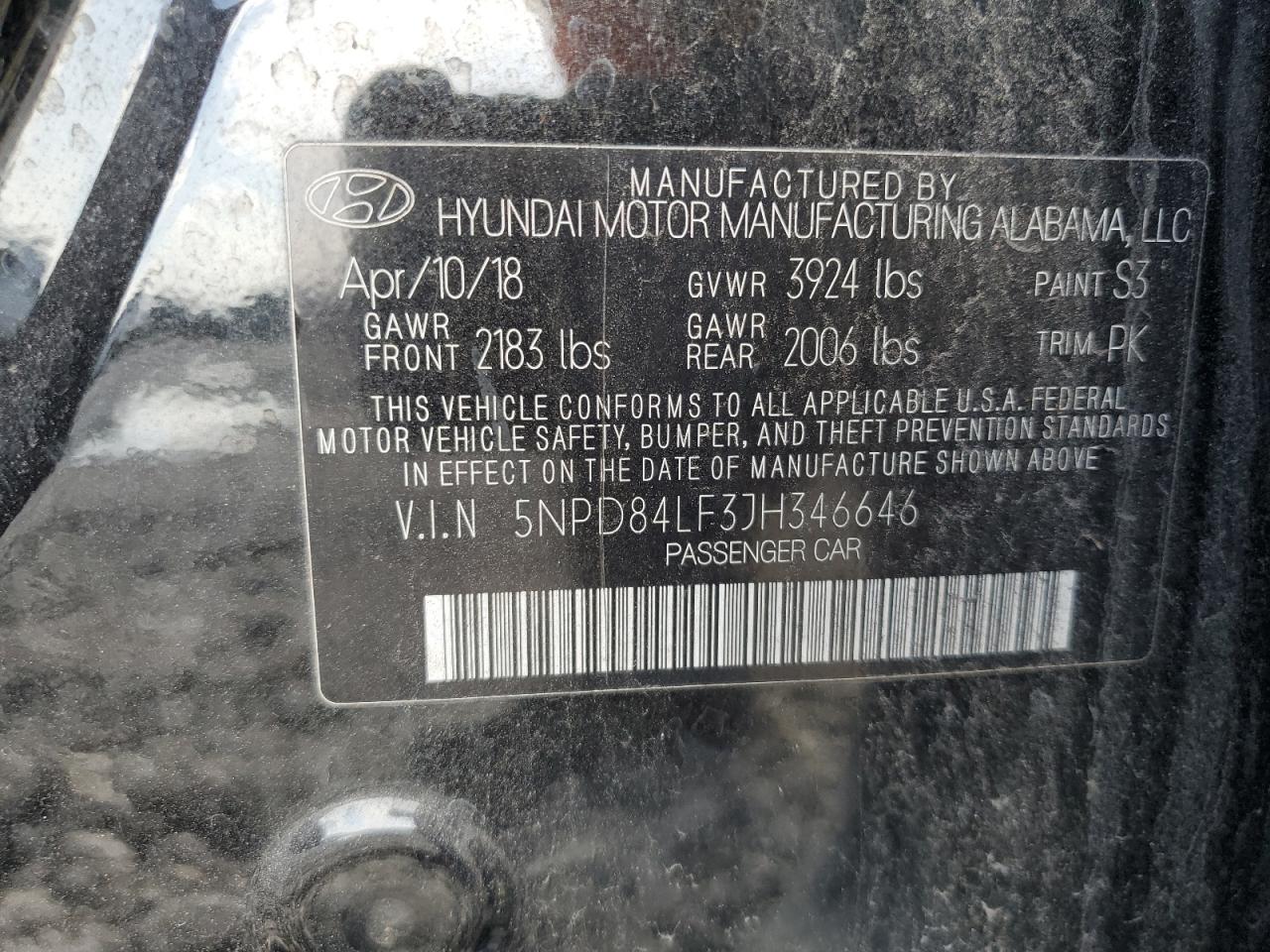 5NPD84LF3JH346646 2018 Hyundai Elantra Sel